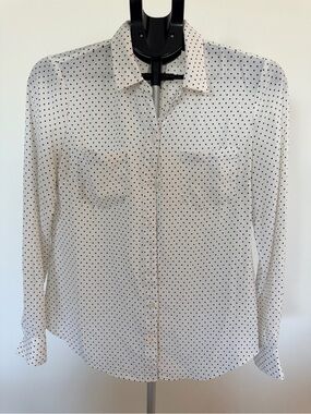 White House Black Market White Button-Down Blouse with Black Polka Dots